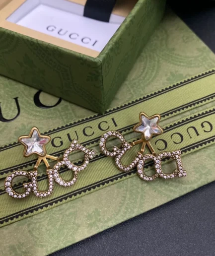 Gucci Crystal-Star Script-Logo Earrings